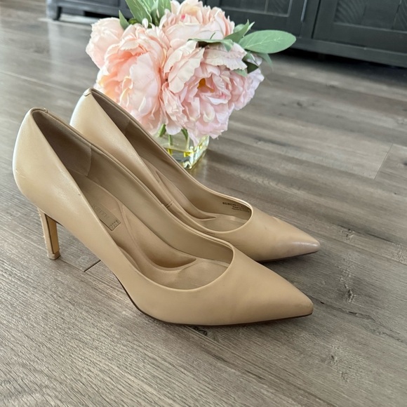 Charles & Keith Nude Leather Point Toe Classic Heels - Picture 1 of 8